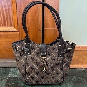 Vintage Dooney and Bourke Monogrammed Brown and Black Tote Bag